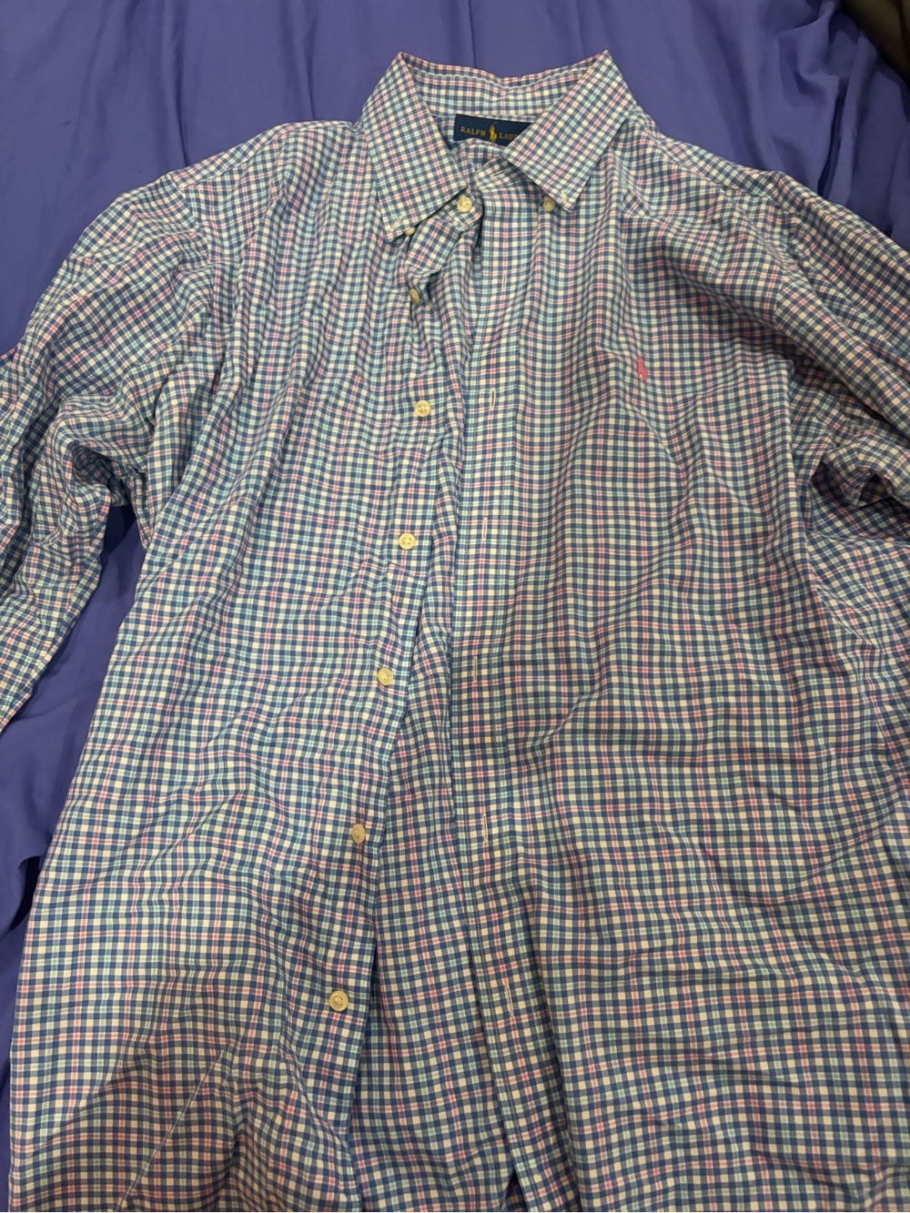 Ralph Lauren Men's Multicolor Plaid Button-Down Shirt (Blue, Pink, Green)